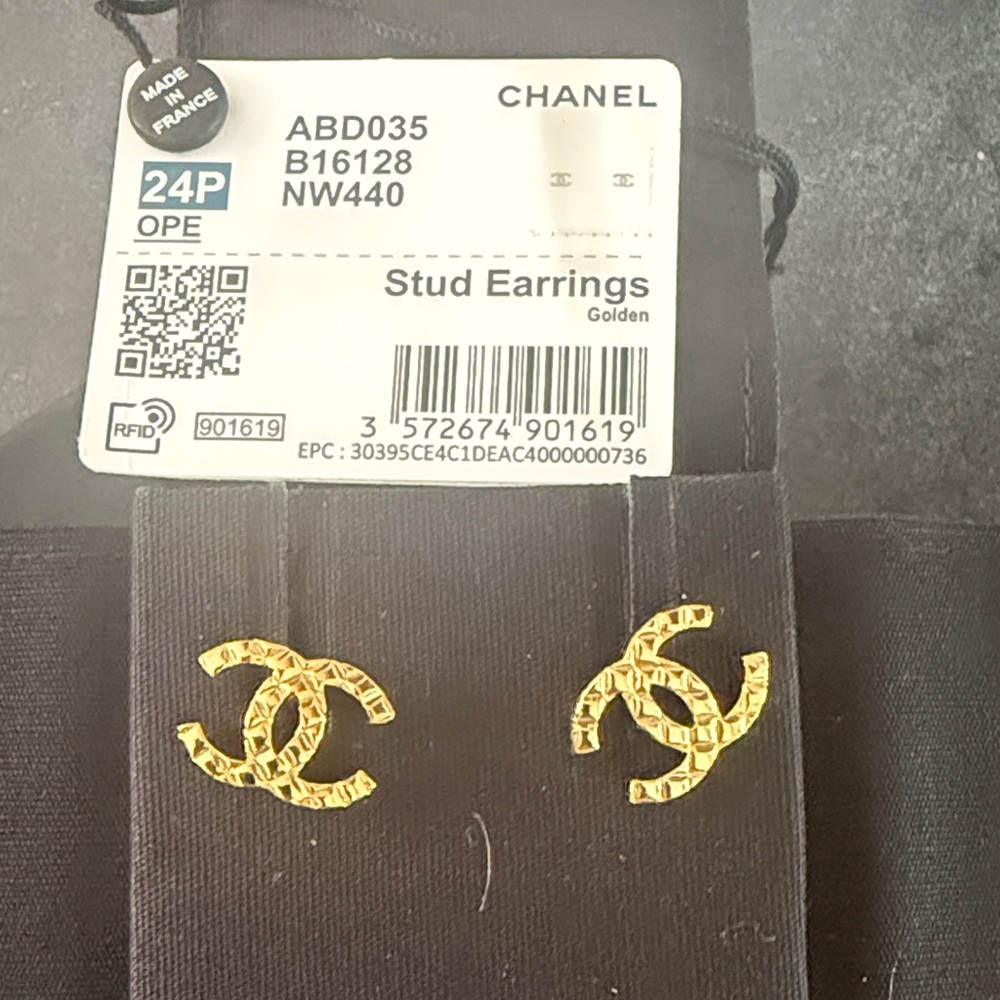 CHANEL Gold Logo Stud Earrings